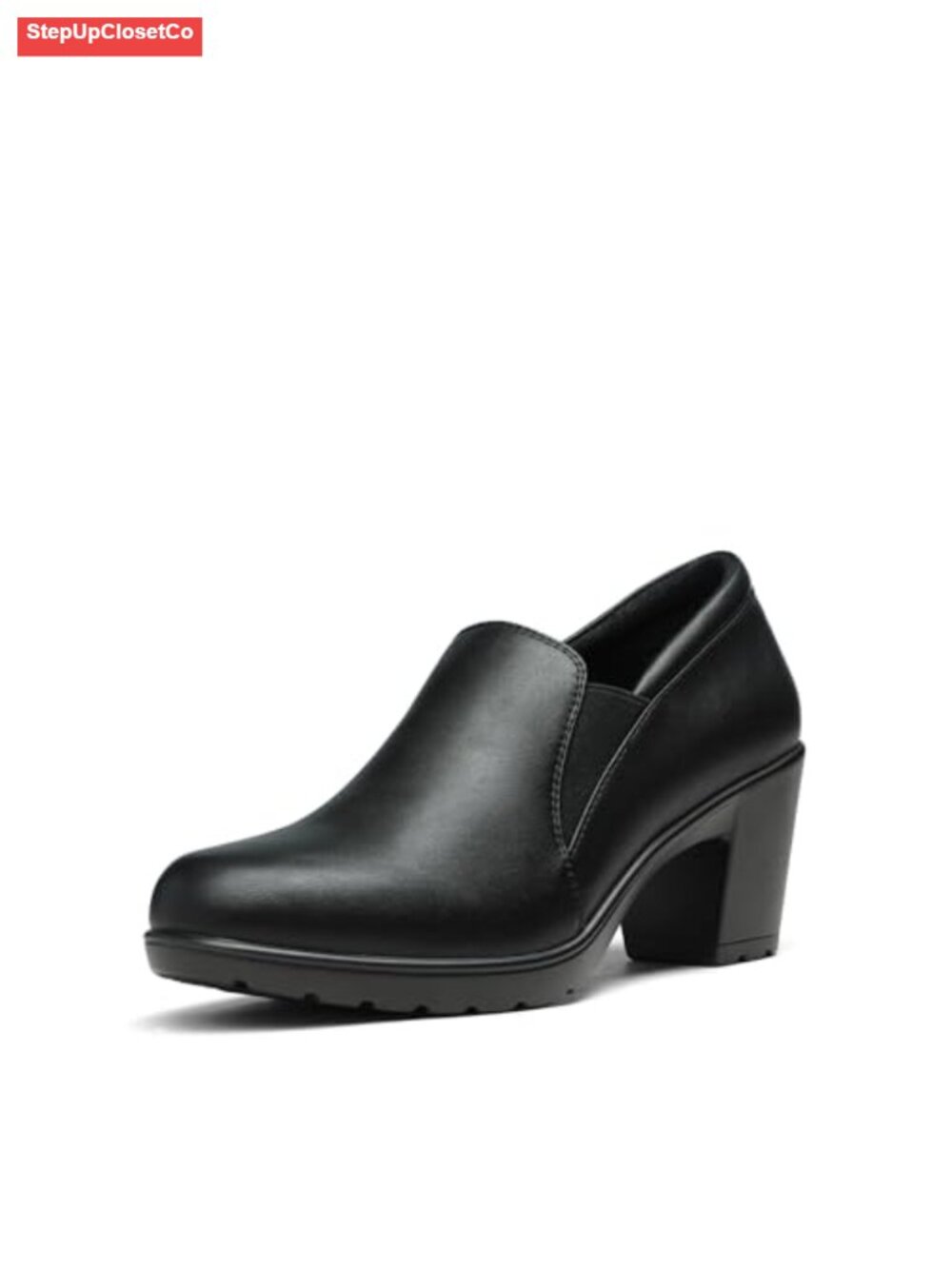 Faux Leather Block Heel Loafers Pumps